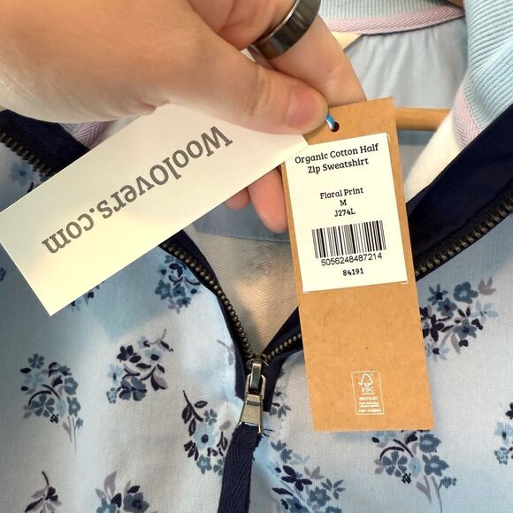 WoolOvers Floral Quarter Zip Organic Cotton Sweatshirt Size Medium NWT FLAW - Picture 5 of 12